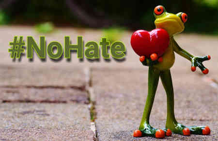 Frosch mit rotem Herz in der Hand und daneben #NoHate hier: Anstand und Benehmen im Internet