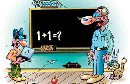 Schüler steht vor Tafel, Comic