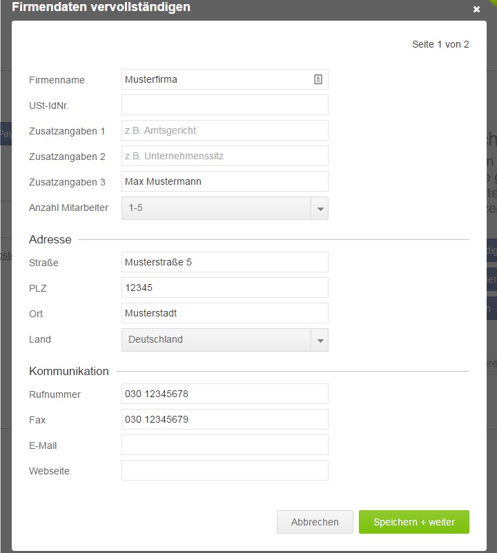 Firmendaten erfassen