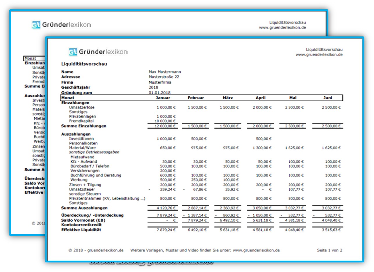 Screenshot Muster Liquiditätsvorschau