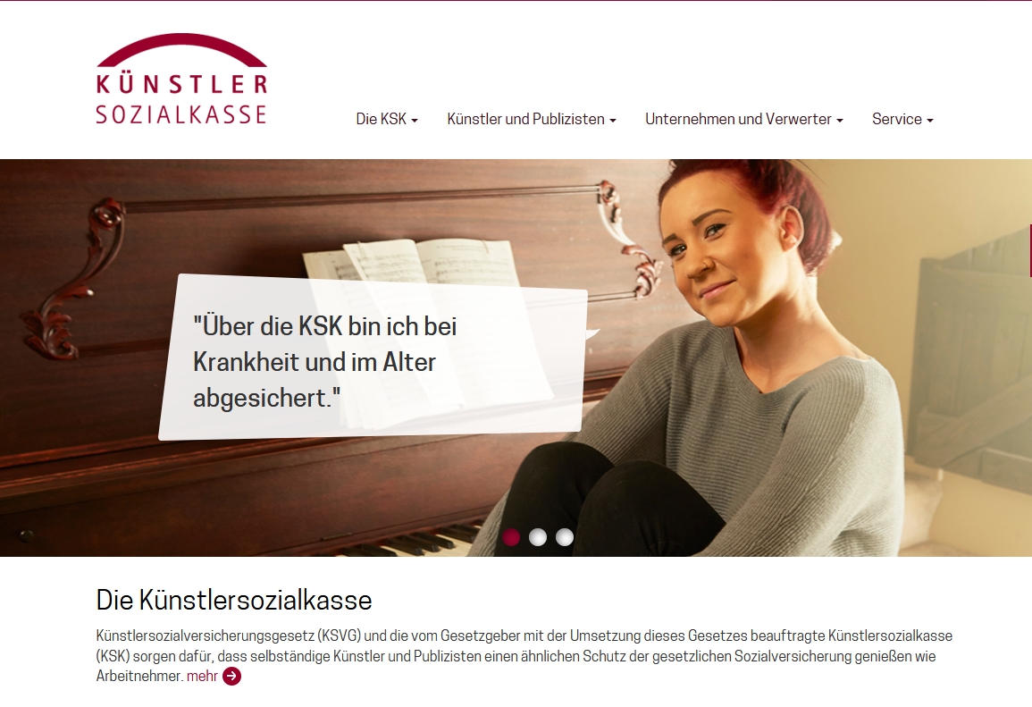 Screenshot der Webseite der Künstlersozialkasse