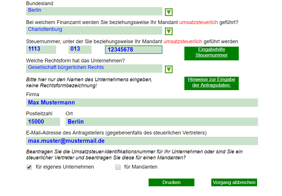 Umsatzsteueridentifikationsnummer beantragen (USt - IdNr.)