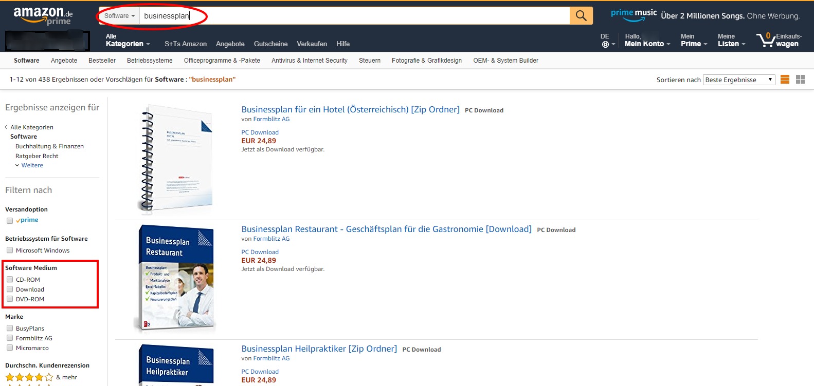 Businessplan Software bei Amazon kaufen, Screenshot mit erklärung