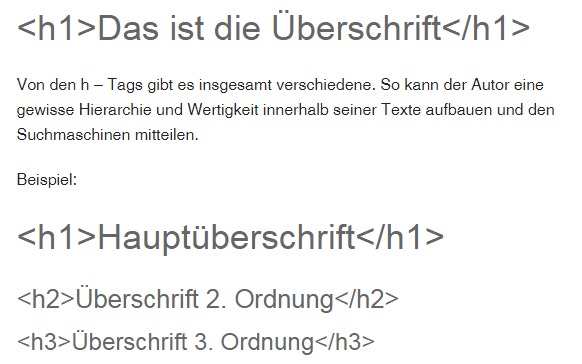 HTML Syntax der Überschriften