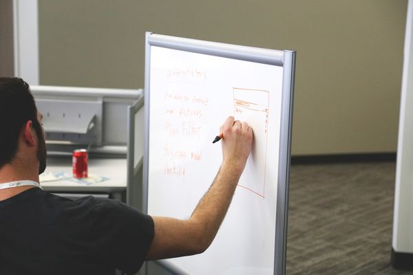 Mann macht eine Präsentation auf Flipchart: Grundlagen Projektmanagement