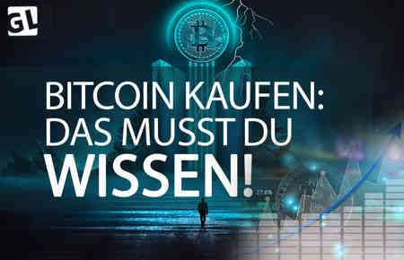 Der Satz "Bitcoin kaufen" vor dunklem Hintergrund, eines Börsencharts, hier: Jetzt Bitcoin kaufen oder nicht?